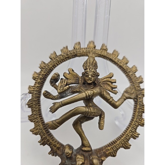 VINTAGE Shiny Dancing Shiva Nataraja Shiva‎ Hindu God Brass Statue 4" - Picture 9 of 16